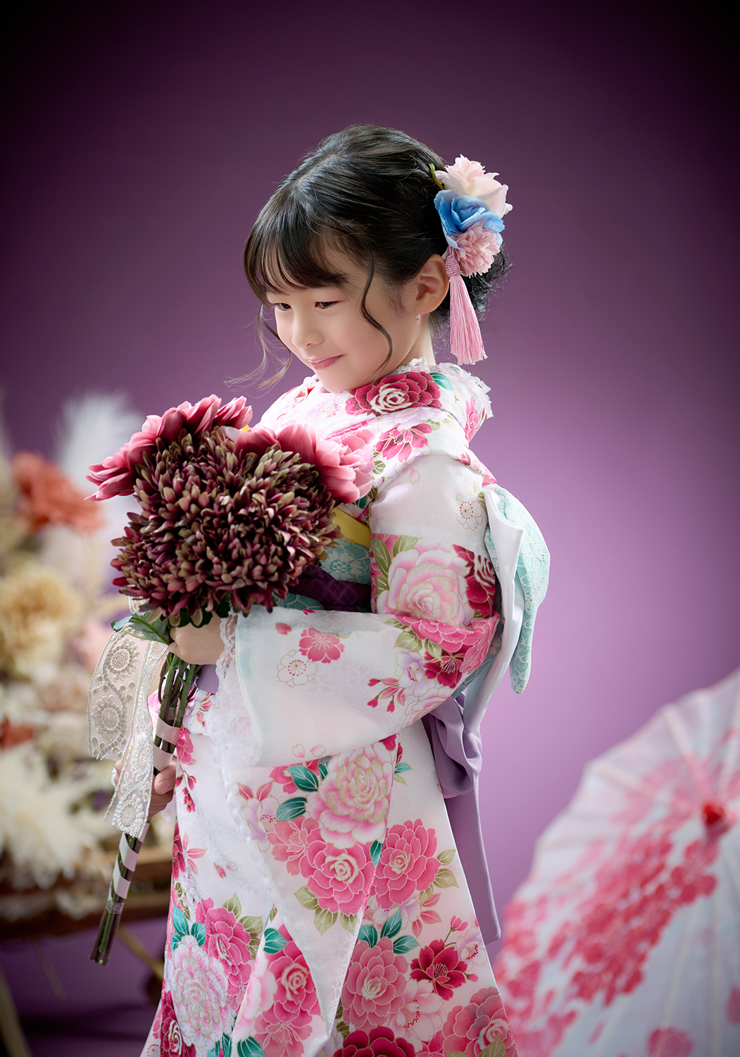 七五三　キャンペーン　記念写真　３才　５才　７才　着物　羽織　袴　被布　レンタル衣装　着物レンタル　鎧かぶと　甲冑　おしゃれ　かっこいい　かわいい　753　家族で着物